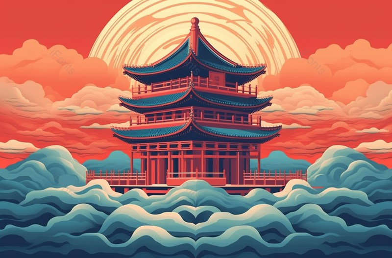 西安大雁塔中国风建筑插画背景图著名景点高潮风,插画/手绘图,插画/手绘图库,插画/手绘图下载,插画/手绘